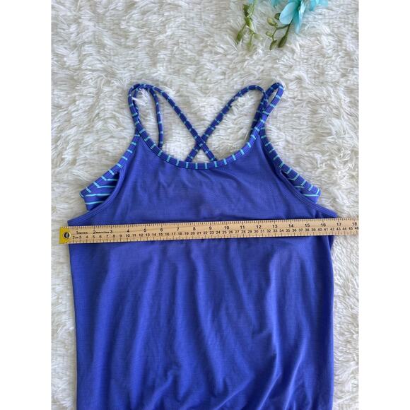 Athleta Girl's Striped Built In Bra Criss Cross Back Tank Top Purple Size XL 14 - Picture 6 of 9